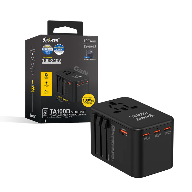 Xpower 100W Gan 5 Output Travel Adapter - Black Xpower 100W Gan 5 Output Travel Adapter - Black